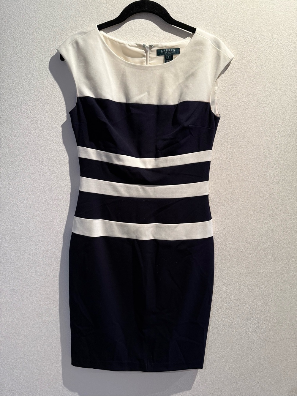 Lauren Ralph Lauren Navy and White Striped Midi Sheath Dress